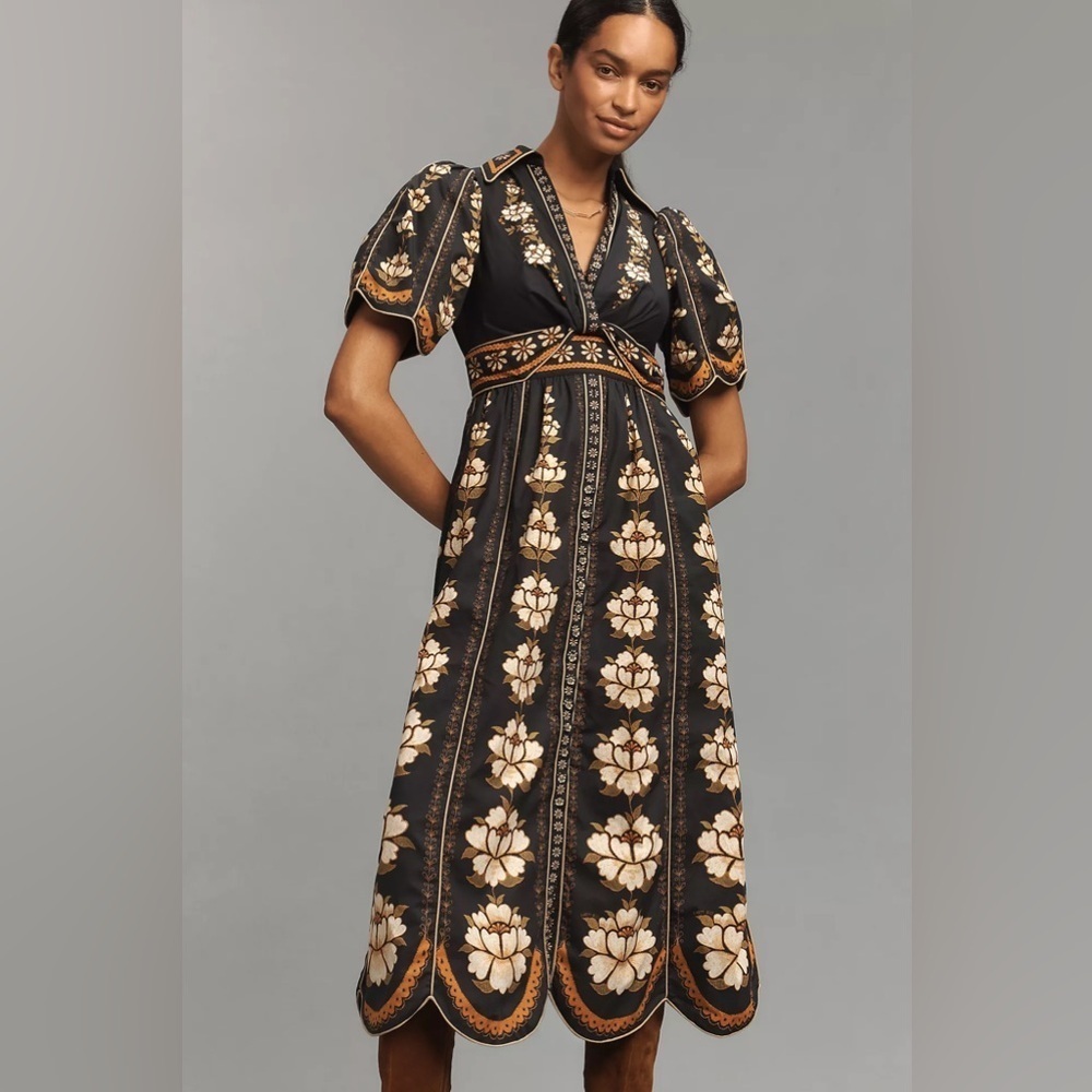 Farm Rio: Black Bold Flowers Organic Cotton Midi Dress - Picture 7 of 12